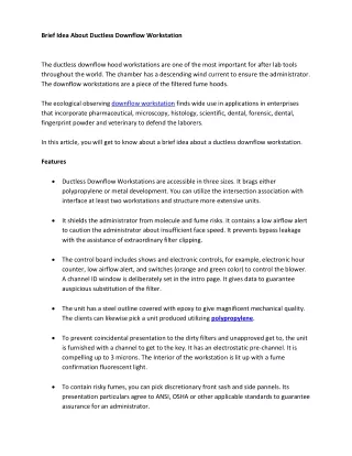 brief idea about ductless downflow workstation