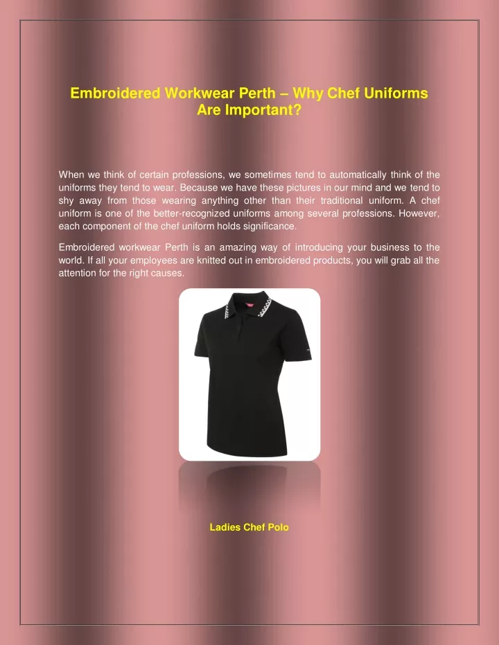embroidered workwear perth why chef uniforms