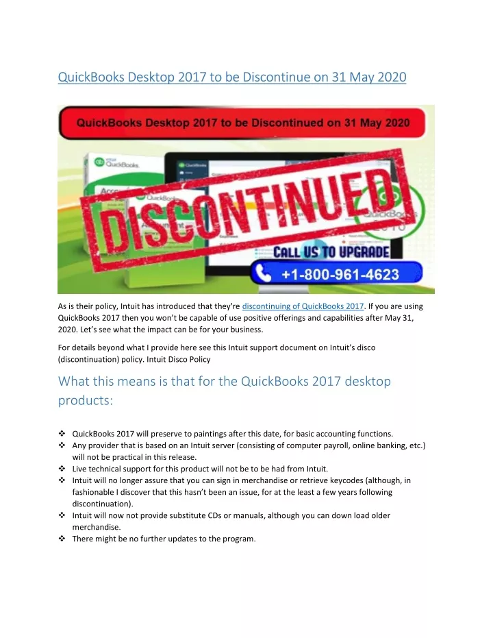 quickbooks desktop 2017 to be discontinue