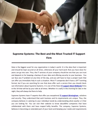Supreme Systems: The Best and the Most Trusted IT Support Firm