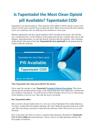 is tapentadol the most clean opioid pill