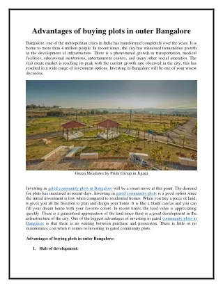 Advantages of buying plots in outer Bangalore