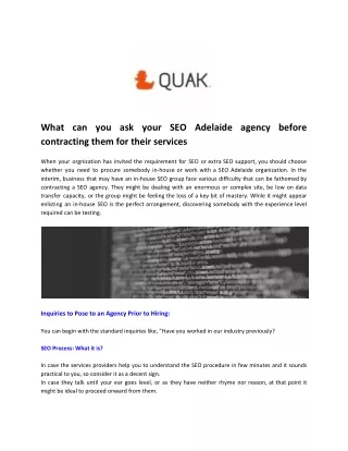 What can you ask your SEO Adelaide agency before contracting them for their services?