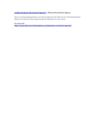 leading graduate recruitment agencies alliance