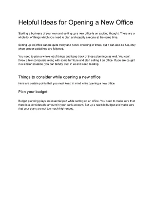 helpful ideas for opening a new office