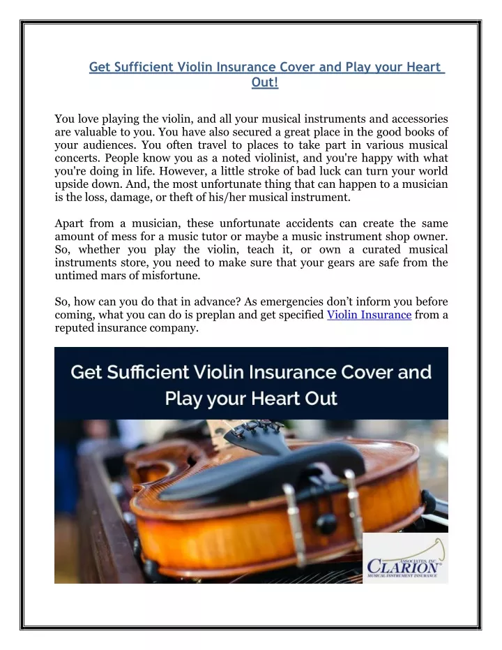 get sufficient violin insurance cover and play