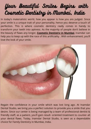 Your Beautiful Smiles Begins with Cosmetic Dentistry in Mumbai.