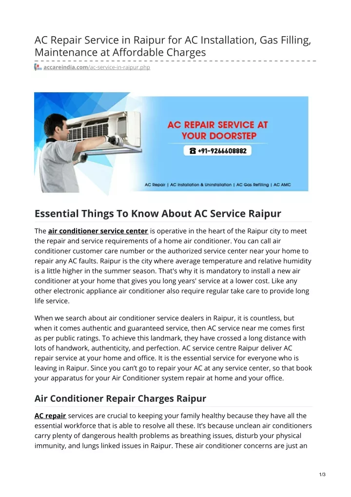 ac repair service in raipur for ac installation