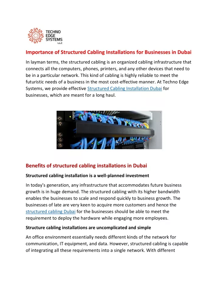 importance of structured cabling installations