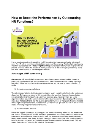 How to Boost the Performance by Outsourcing HR Functions?