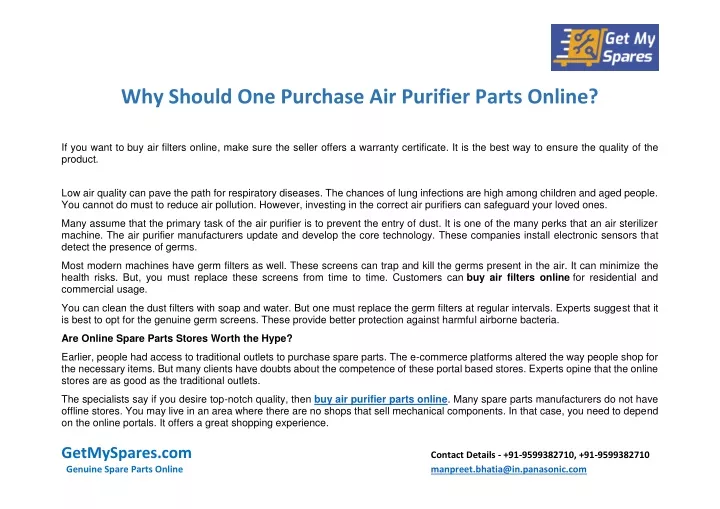 why should one purchase air purifier parts online