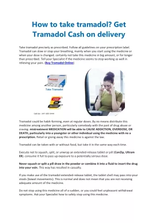 How to take tramadol? Get Tramadol Cash on delivery