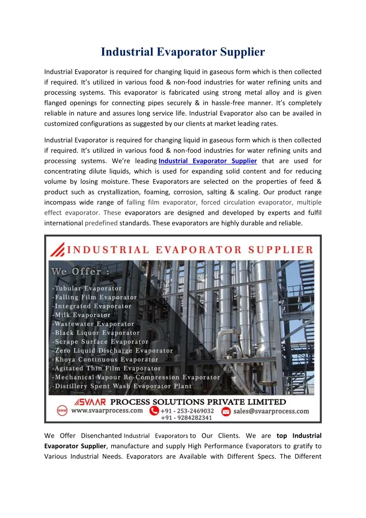 industrial evaporator supplier