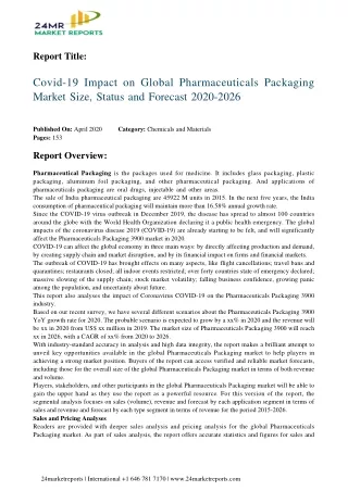Covid-19 Impact on Global Pharmaceuticals Packaging Market Size, Status and Forecast 2020-2026