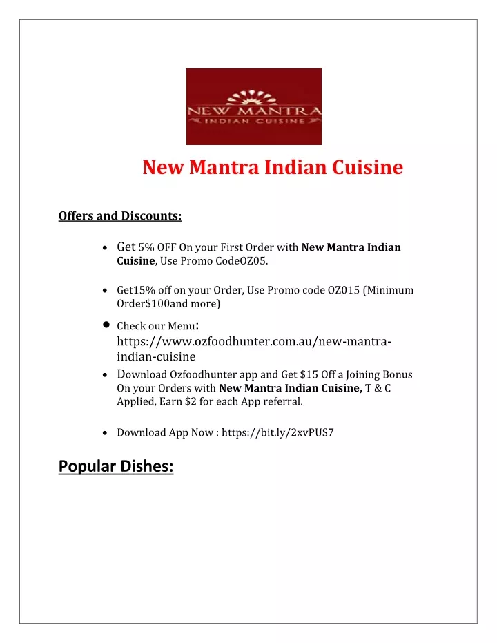 new mantra indian cuisine offers and discounts