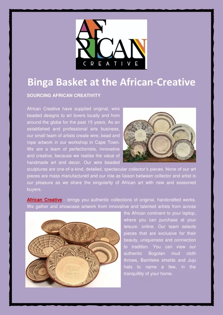 binga basket at the african creative sourcing
