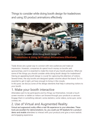 Things to consider while doing booth design for tradeshows and using 3D product animations effectively