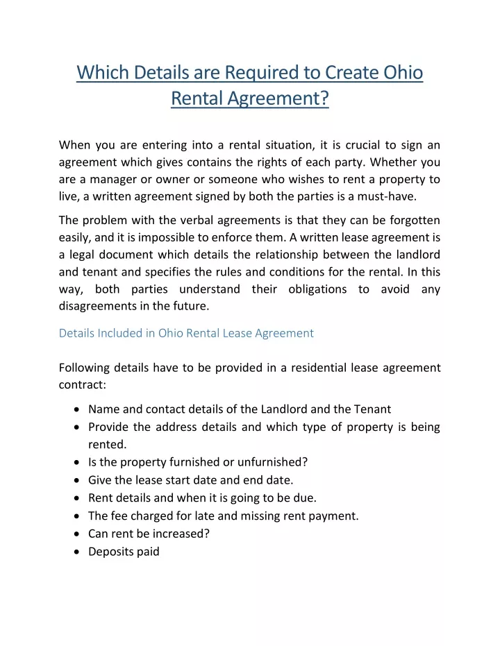 which details are required to create ohio rental