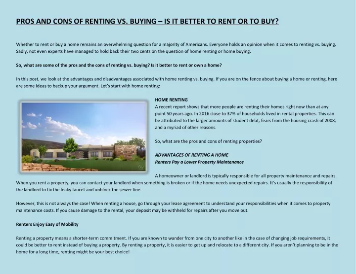 pros and cons of renting vs buying is it better