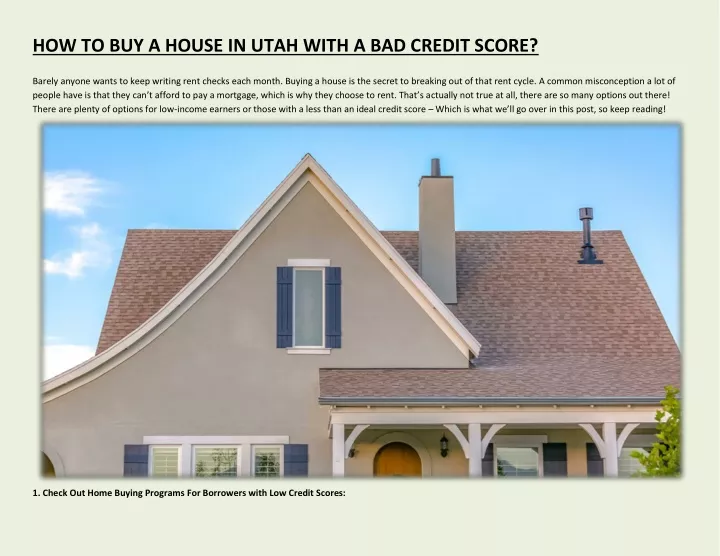 how to buy a house in utah with a bad credit score