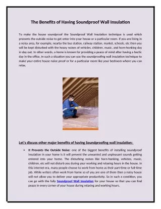 the benefits of having soundproof wall insulation