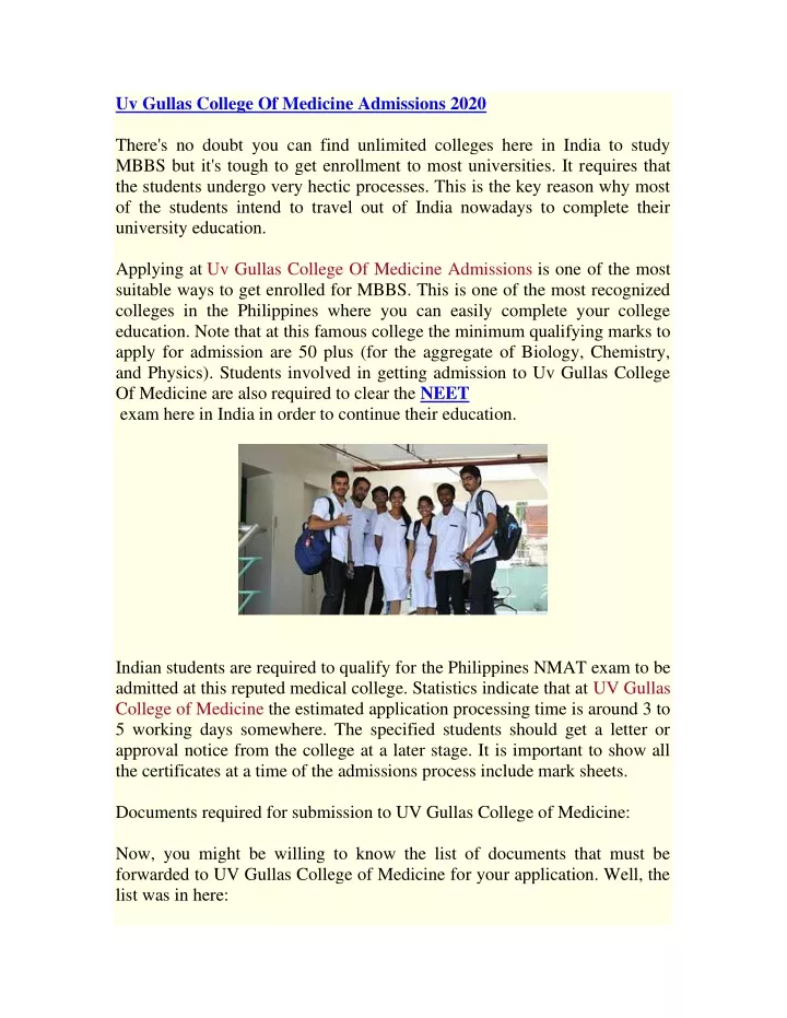 uv gullas college of medicine admissions 2020