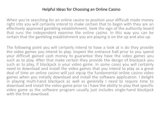 Helpful Ideas for Choosing an Online Casino