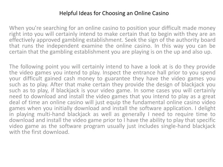 helpful ideas for choosing an online casino