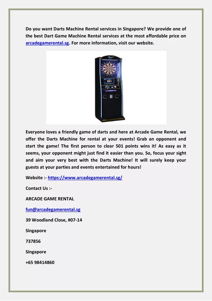 do you want darts machine rental services