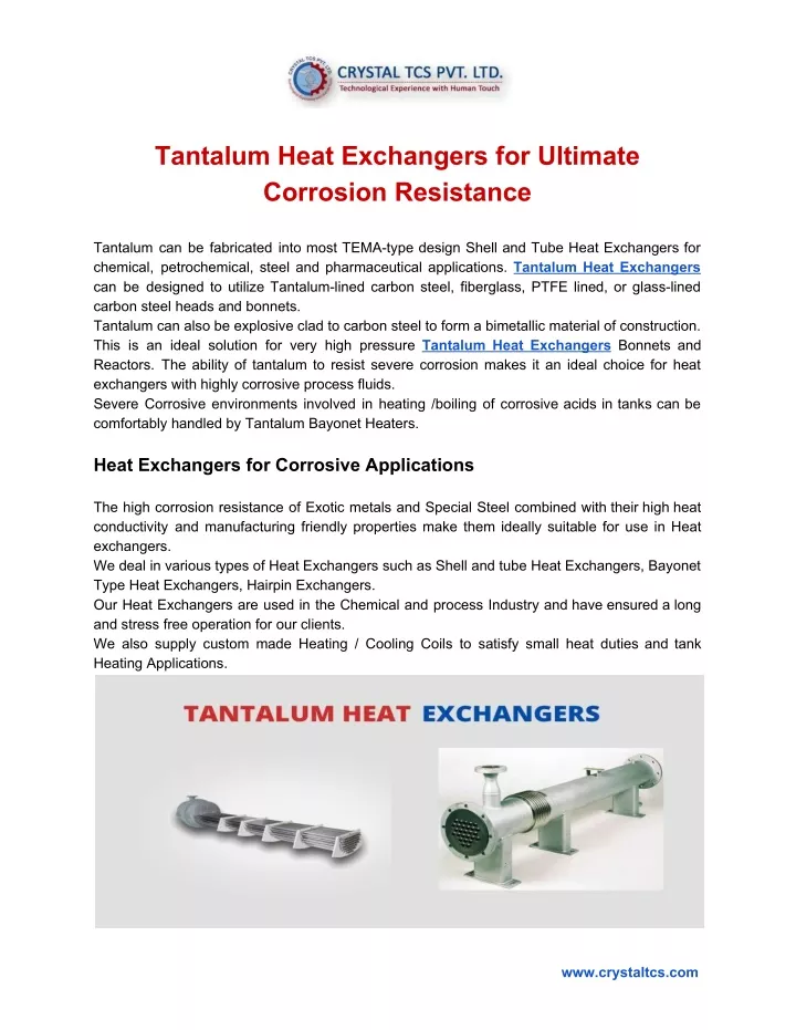 tantalum heat exchangers for ultimate corrosion