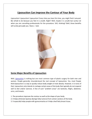 Liposuction Can Improve the Contour of Your Body