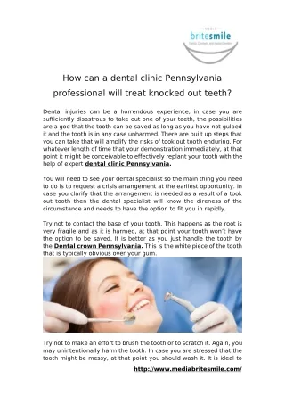 How can a dental clinic Pennsylvania professional will treat knocked out teeth?