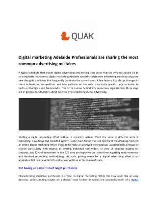 Digital Marketing Adelaide Professionals are sharing the most common advertising mistakes