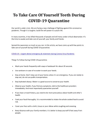 To Take Care Of Yourself Teeth During COVID-19 Quarantine