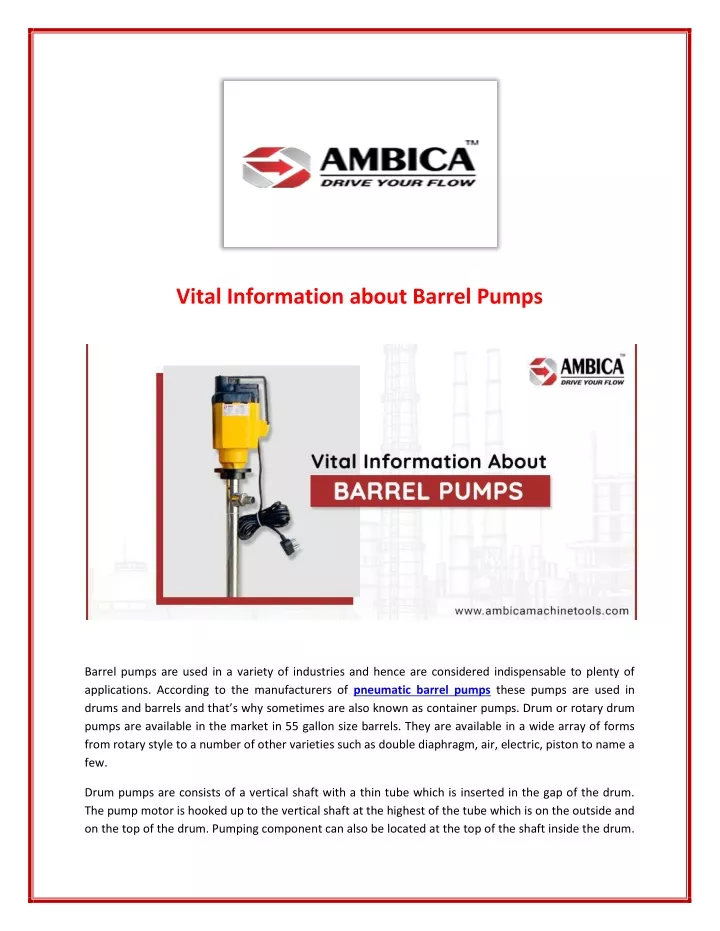 vital information about barrel pumps