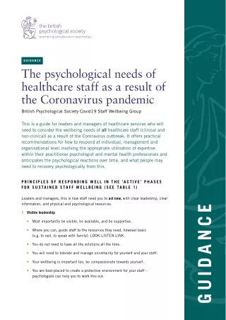 Psycholigcal needs of health staff