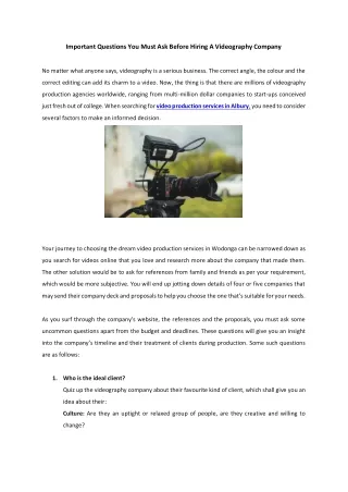 Important Questions You Must Ask Before Hiring A Videography Company