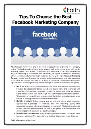 tips to choose the best facebook marketing company