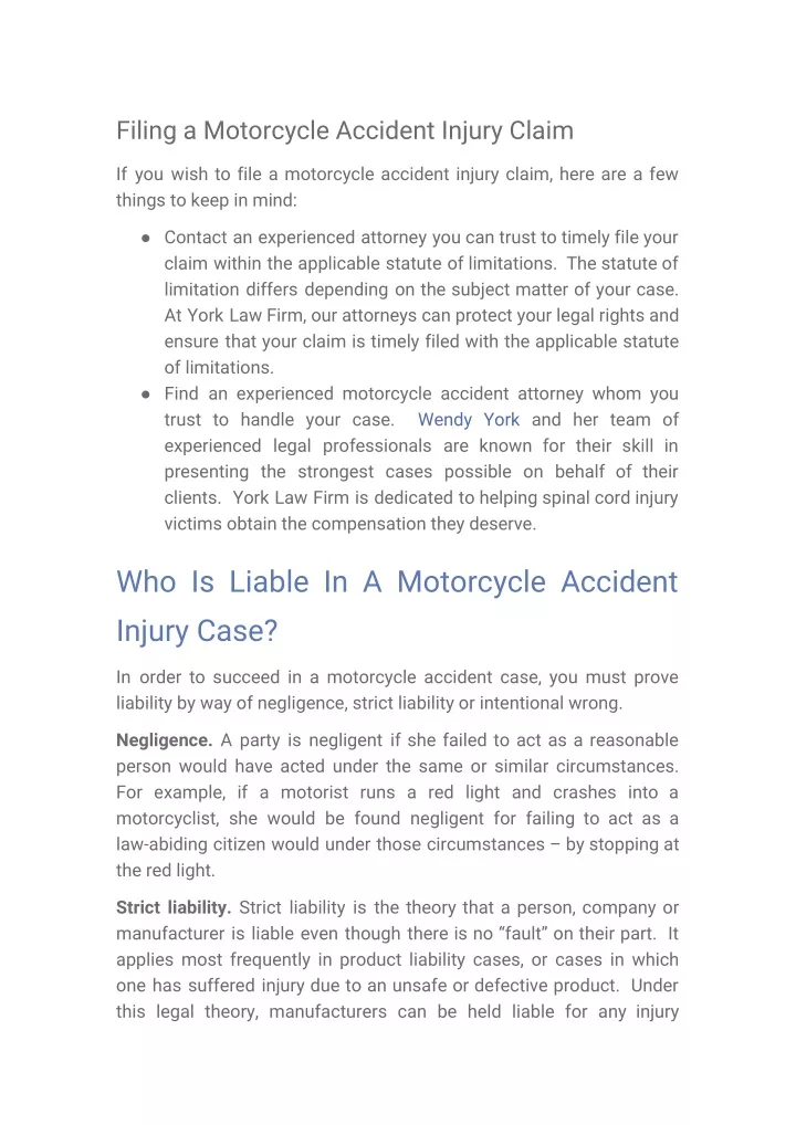 filing a motorcycle accident injury claim