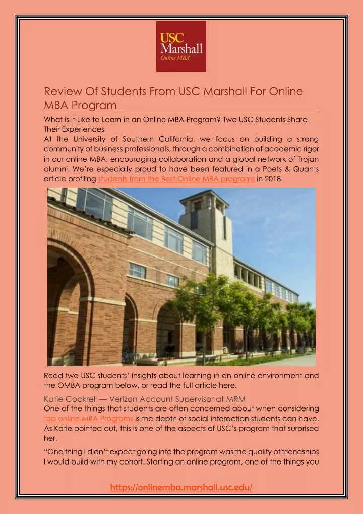 review of students from usc marshall for online