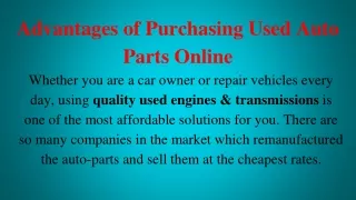 Advantages of Purchasing Used Auto Parts Online