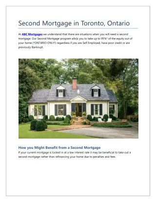 Second Mortgage in Toronto and Scarborough, Ontario