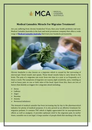 Medical Cannabis: Miracle For Migraine Treatment!