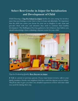 Select Best Creche in Jaipur for Socialization and Development of Child