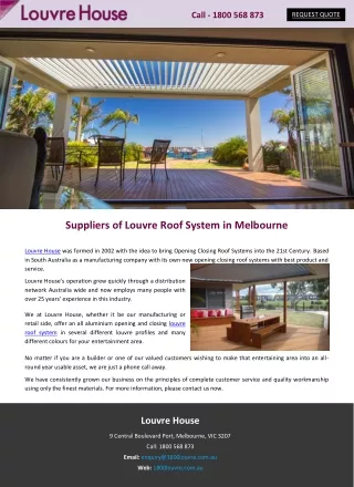 Suppliers of Louvre Roof System in Melbourne
