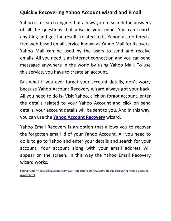 quickly recovering yahoo account wizard and email
