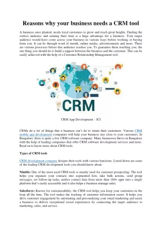 Reasons why your business needs a CRM tool - ICI