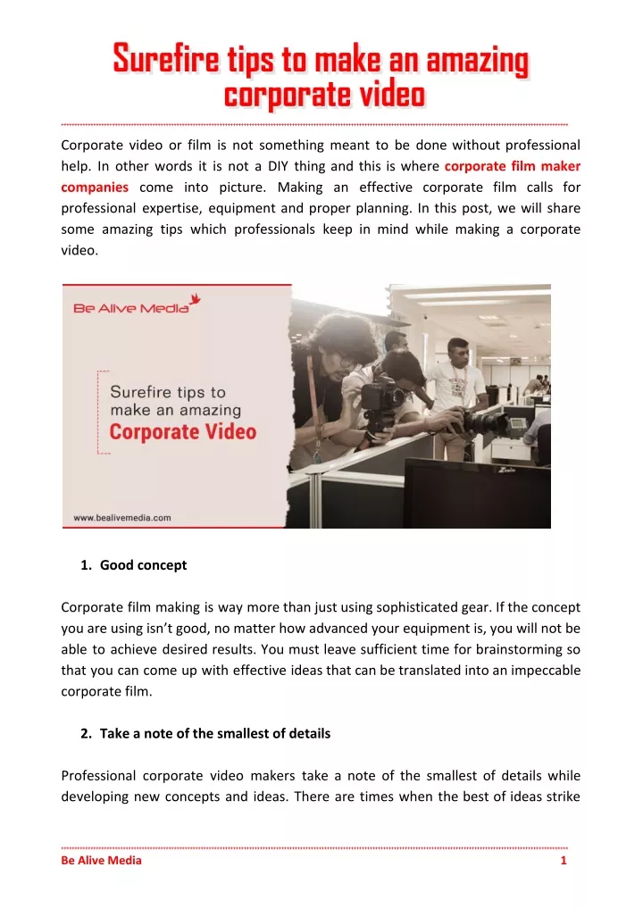 corporate video or film is not something meant