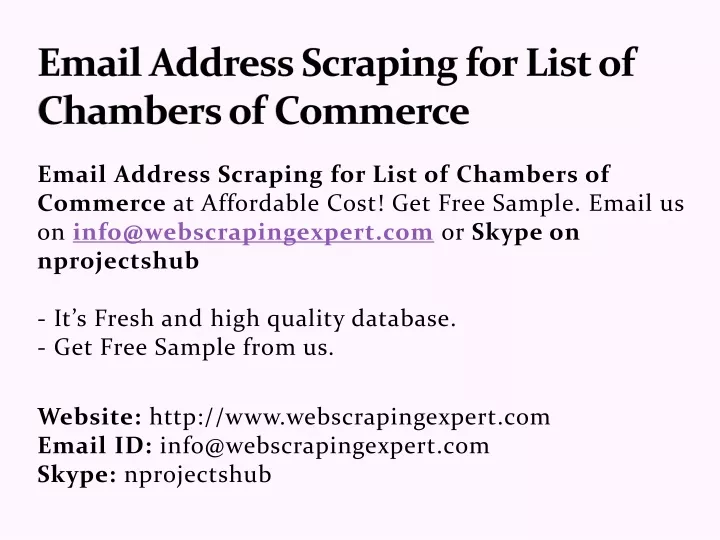 email address scraping for list of chambers of commerce