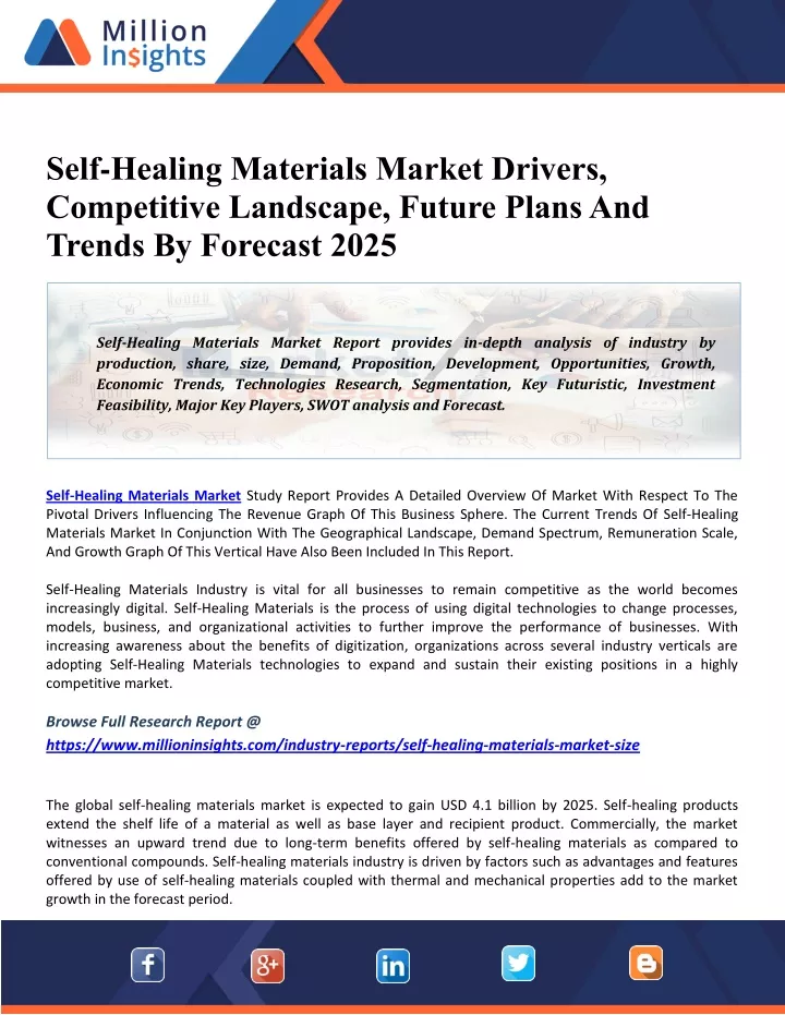 self healing materials market drivers competitive
